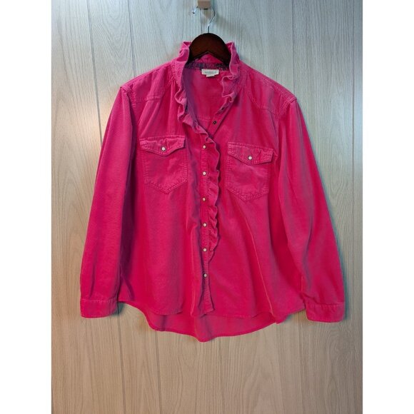 Sundance Womens Ombeline Corduroy Shirt XL Pink Pearl Snap Western Prairie - Picture 1 of 6